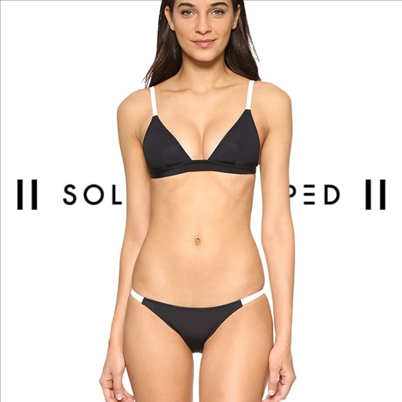 NEW SOLID & STRIPED Black Triangle Bikini Set - Picture 1 of 9